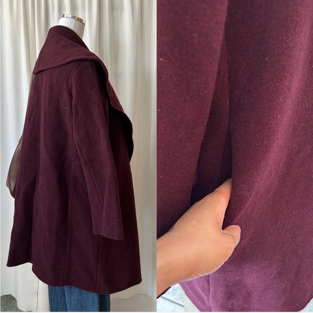 Club Monaco Burgundy Italian Wool Shawl collar coat. - Picture 6 of 8